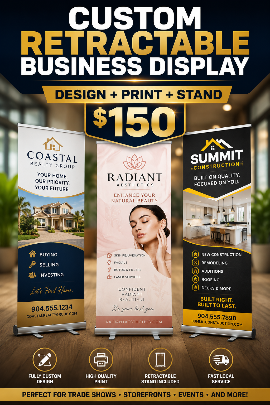 Custom Retractable Business Banner – 34" × 78"
